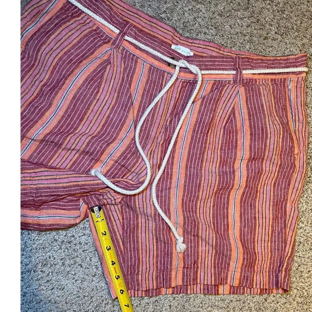 J. Jill - Linen Multi-colored Striped Shorts with Adjustable Belt